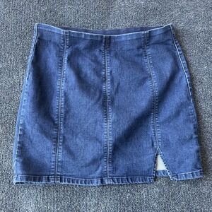 Free People Denim Skirt Womens Large Jean Mini Slit Stretch Casual Y2k